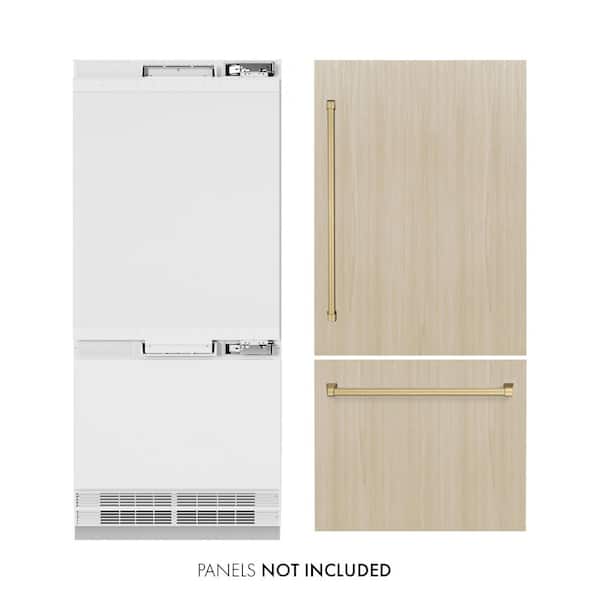 36 in. 19.8 cu. ft. Panel Ready Built-in Bottom Freezer Refrigerator w/ Water Dispenser & Ice Maker with Bronze Accents