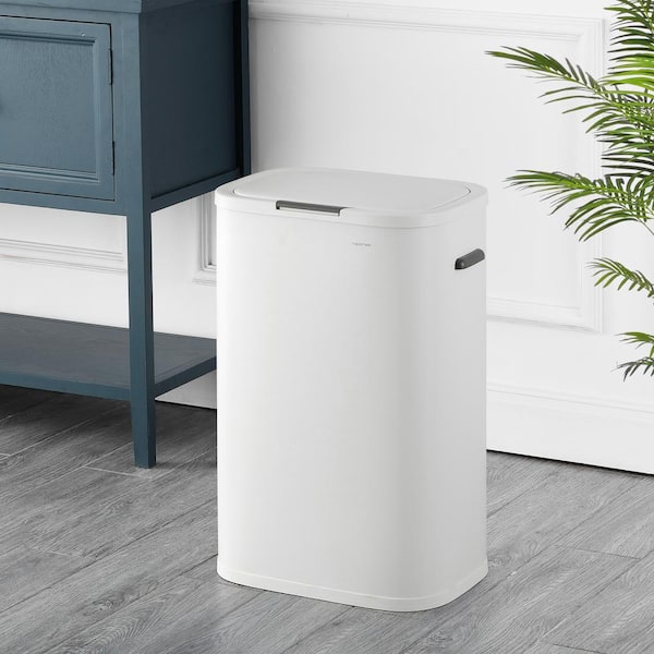 Tammi Kitchen 14.5-Gal. Slim Metal Push Button Trash Can, Cotton White