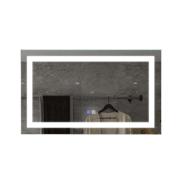 Whatseaso 40 in. W x 24 in. H Large Rectangular Frameless Anti-Fog Dimmable Wall Mounted Bathroom Vanity Mirror in Silver