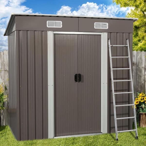 6 ft. W x 4 ft. D Metal Storage Shed Outdoor Tool Room with Foundation and Sliding Doors, Gray (18.6 sq. ft.)