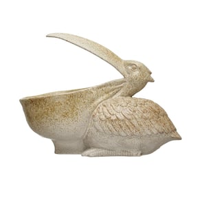 6.75 in. 469 fl. oz Brown with Reactive Glaze Stoneware Pelican Container Serving Bowls