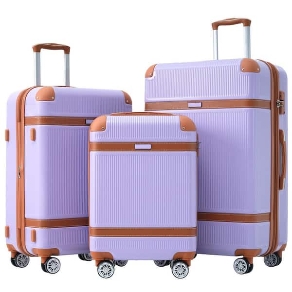 Polibi 20/24/28 in. 3-Piece Purple Hardshell Luggage Sets with double spinner 8 wheels and TSA Lock Light-weight