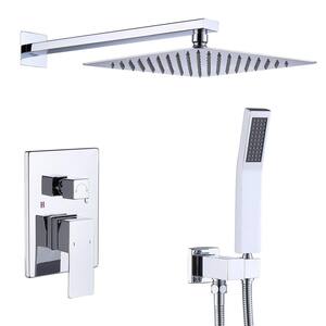 2-Handle 2-Spray of Rain Shower Faucet and HandShower Combo Kit with Square Shower Head in Chrome (Valve Included)