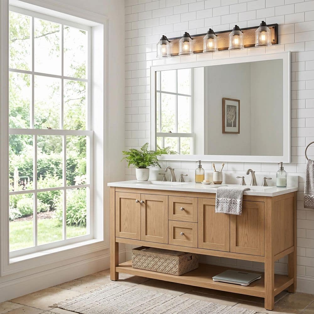 40 in. 5 Lights Black Farmhouse Bathroom Vanity Light, Clear Glass Shade Bathroom Wallsconce Lighting Fixture for Vanity price history on PriceWatchPro
