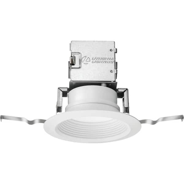 Lithonia Lighting OneUp 4 in. Canless 4000K New Construction or Remodel Dimmable Integrated LED Recessed Light Kit with White Baffle Trim