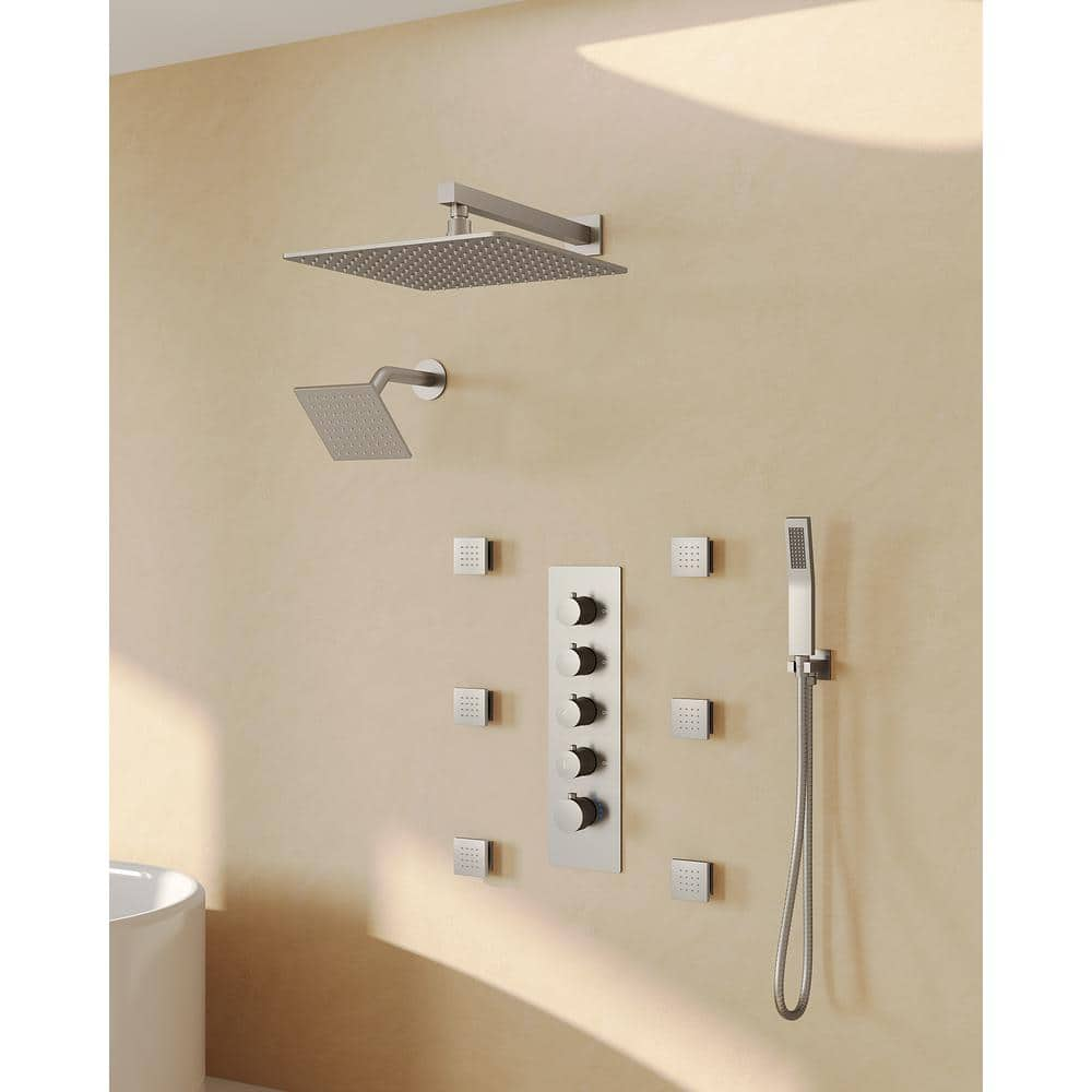 GRANDJOY SerenityFlow 15-Spray 16 and 6 in. Dual Wall Mount Fixed and ...