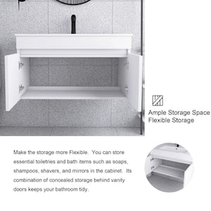 36 in. W x 18 in. D x 20 in. H Wall-Mounted Bath Vanity in White with White Ceramic Top