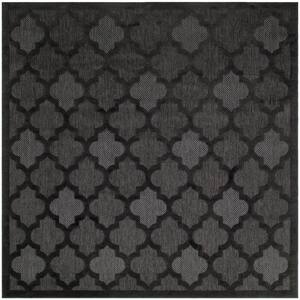Easy Care Charcoal Black 9 ft. x 9 ft. Trellis Contemporary Square Area Rug