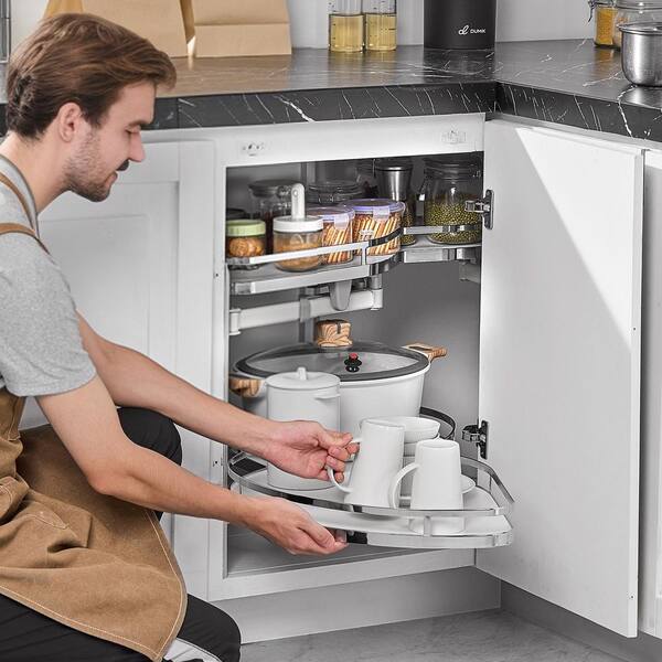 Swing Left Blind Corner Cabinet Pull Out for 36 in. Cabinet 2 Tier Swing Tray Soft Close Cloud Blind Kitchen Cabinet