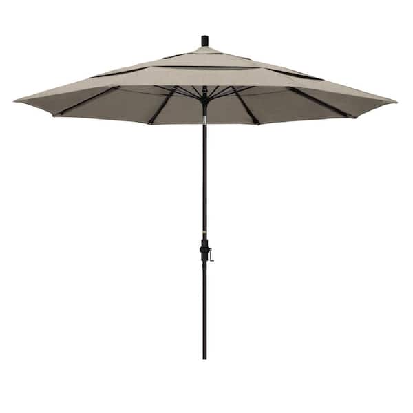 California Umbrella 11 ft. Fiberglass Collar Tilt Double Vented Patio Umbrella in Granite Olefin