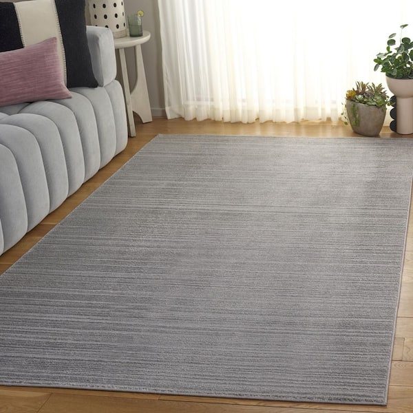 Harmony 7 ft. x 7 ft. Light Gray Solid Striped Square Area Rug
