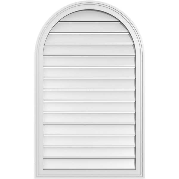Ekena Millwork 26 in. x 42 in. Round Top White PVC Paintable Gable Louver Vent Functional