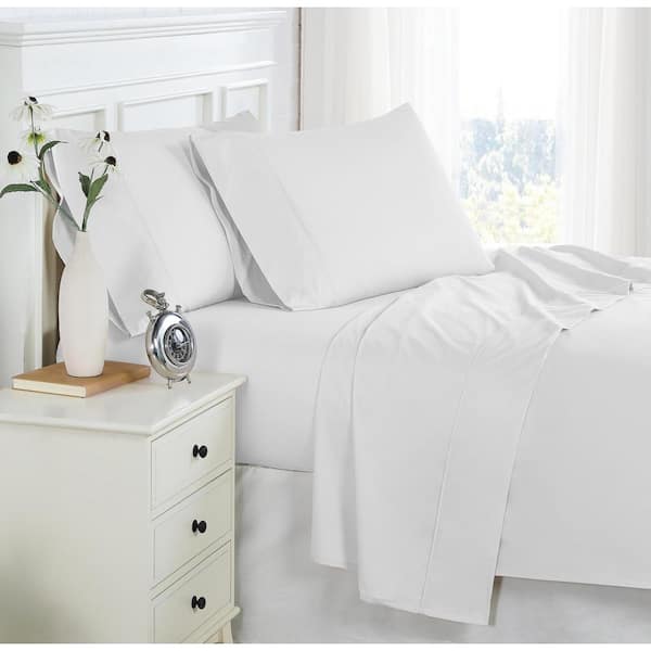 Southshore Fine Linens 300-Thread Count 22 in. Extra Deep Pocket 4-Piece White Cotton Percale King Sheet Set