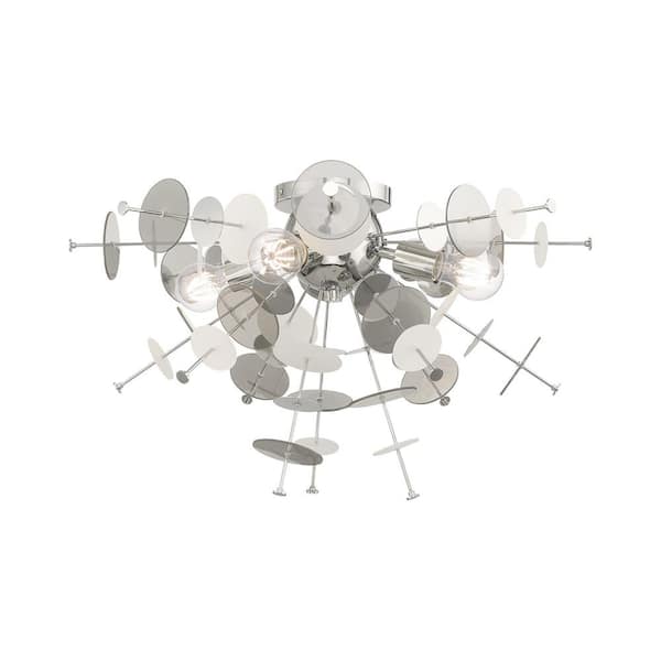 AVIANCE LIGHTING Cowcetta 24 in. 4-Light Polished Chrome Semi Flush Mount with Chrome Discs and Glass Discs