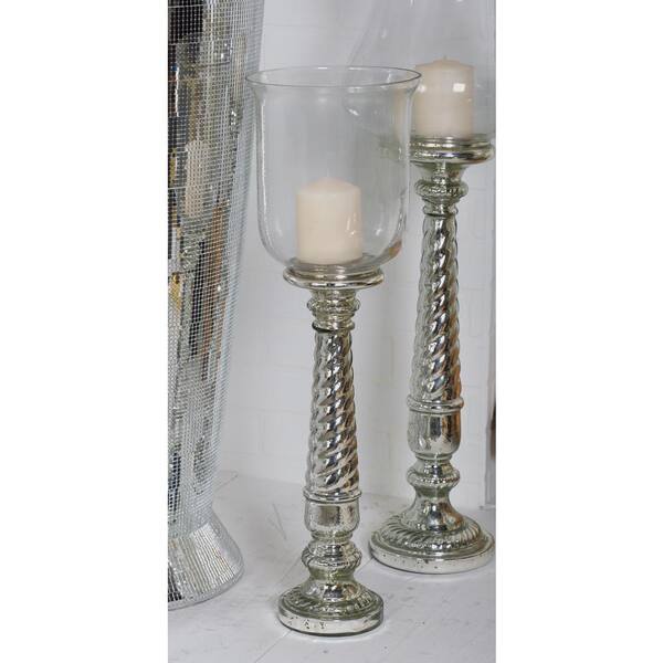 Litton Lane 25 in. Silver Twisted and Tapered Glass Candle Holder
