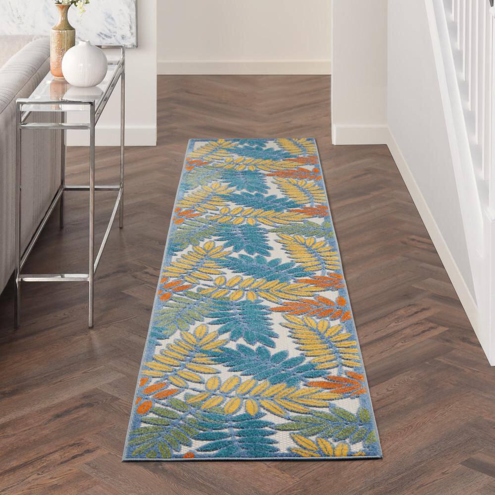 Aloha Ivory Multi Floral Synthetic 2'3" x 10' Runner Rug