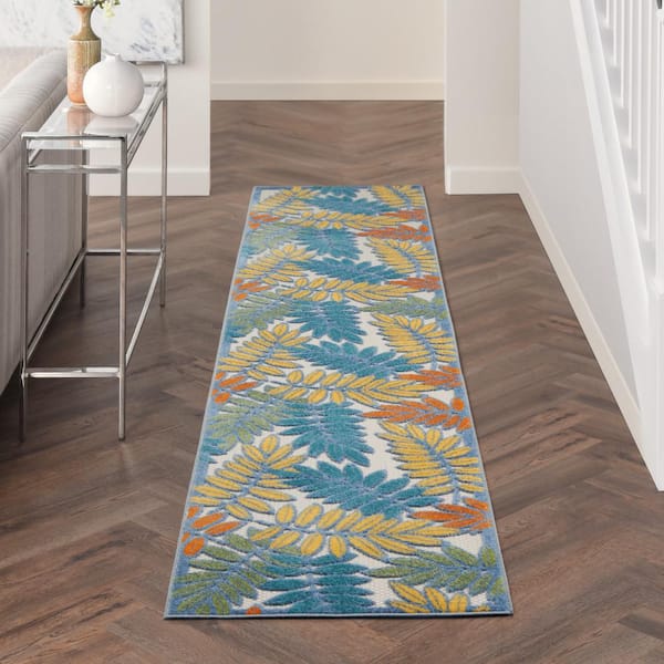 Aloha Ivory/Multi 2 ft. x 10 ft. Kitchen Runner Floral Contemporary Indoor/Outdoor Patio Area Rug