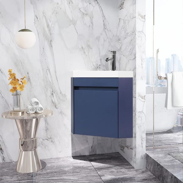 Wonline 22 in. W x 8 in. D Blue Corner Wall Mount Bathroom Vanity Sink Set Single Bathroom Vanity with White Resin Vanity Top