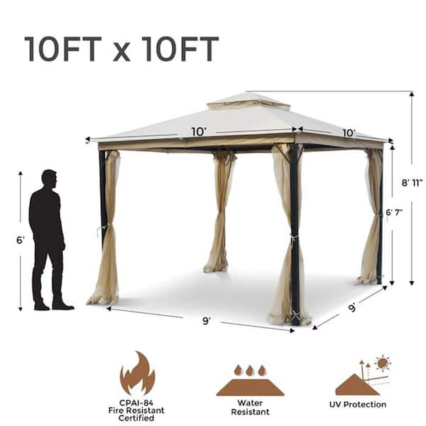 10 ft. x 10 ft. Beige Soft Top Metal Gazebo with Tent Tent