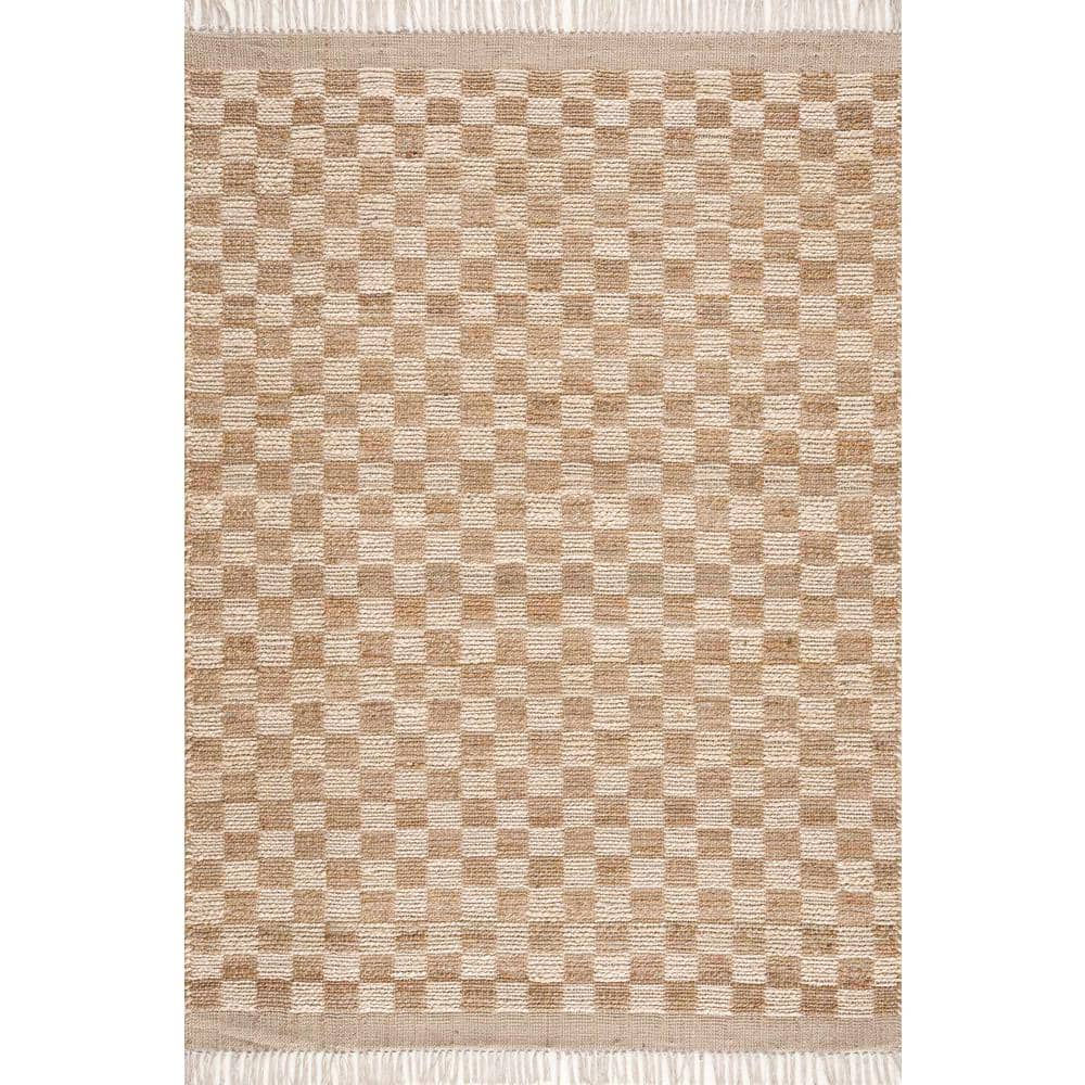Handmade Light Brown and Beige Jute Rectangle Area Rug 5' x 7'