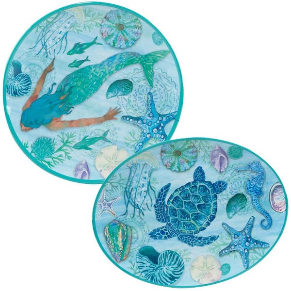 Certified International Serene Seas 2-Piece Assorted Colors Melamine Platter Set Service for 2