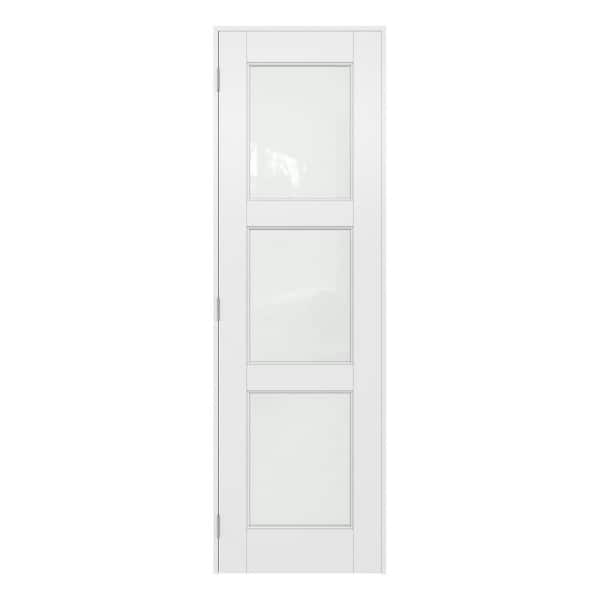 24 in. x 80 in. 3-Lite Frosted Glass Right-Hand White Solid Core Wood Interior Prehung Door Kit with Quick Assemble Jamb