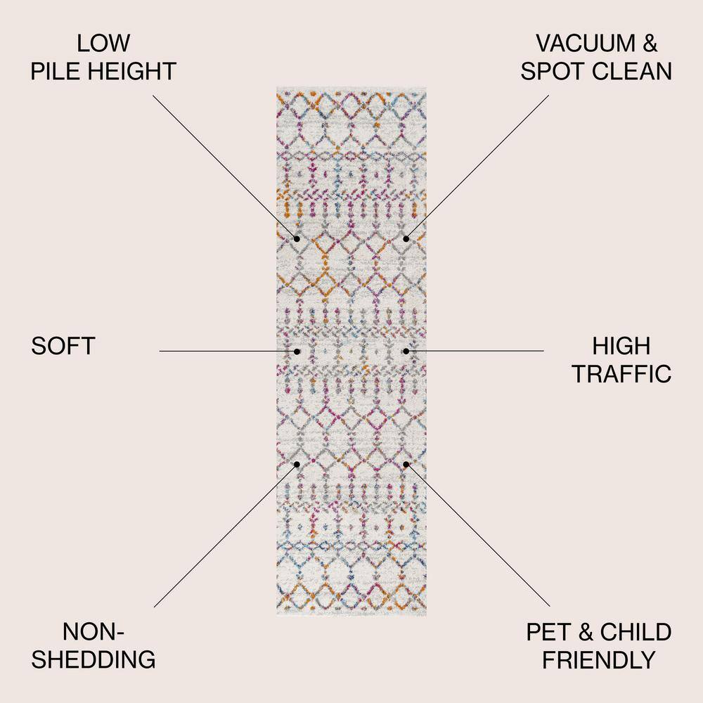 Ivory Trellis 5.5' Reversible Easy-Care Synthetic Runner Rug