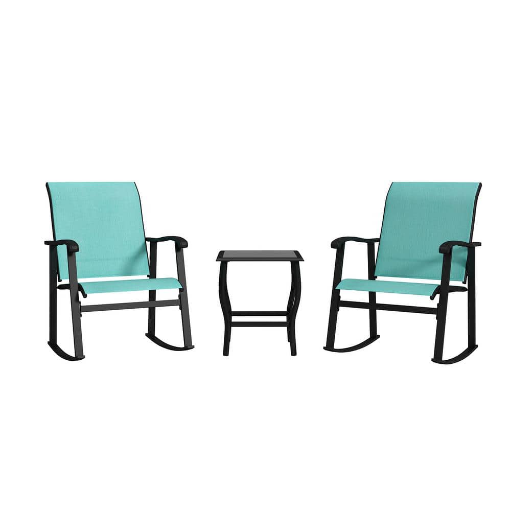 Kingdely 3Pieces Metal Textilene Patio Outdoor Rocking Chair Set with