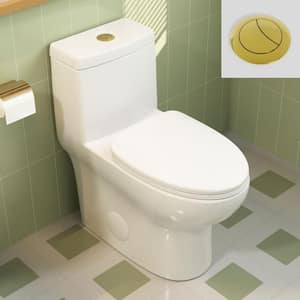 Ally 12 in. Rough in Size 1-Piece 1.1/1.6 GPF Dual Flush Elongated Toilet in White, Gold Flush Button, Seat Included