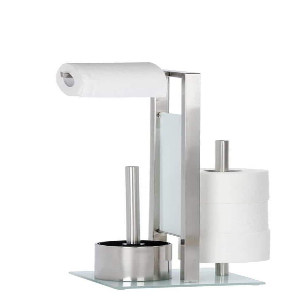 3-Piece Bathroom Accessory Brush Tissue Roll Holder Chrome Matt