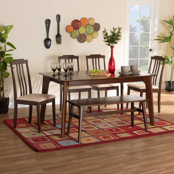 Baxton Studio Clarissa 6-Piece Cream and Dark Brown Wood Top Dining Set 2151262112632HD - The Home Depot