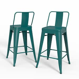 Rayne 16 in. Teal Blue Low Back 24 in. Metal Counter Height Stool (Set of 2)