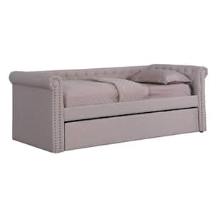 Rosita Beige Tufted Linen Twin Daybed with Trundle