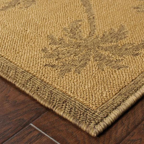Tan 2 ft. x 8 ft. Loomed Border Polypropylene Rectangle Indoor/Outdoor Area Rug