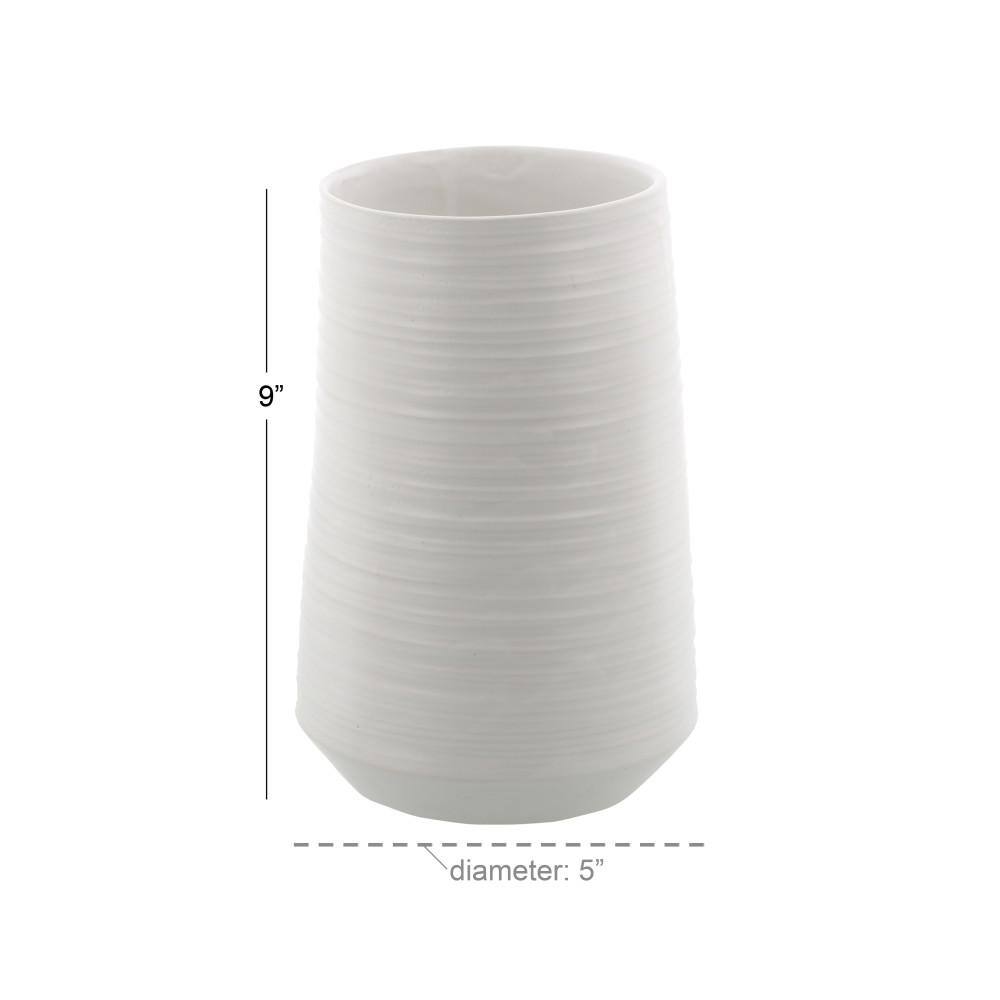 White Porcelain Ribbed Table Vase with Wide Opening
