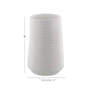 9 in. White Ribbed Porcelain Ceramic Decorative Vase