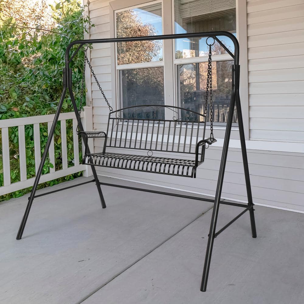 Black Powder-Coated Metal Outdoor Swing Stand Frame