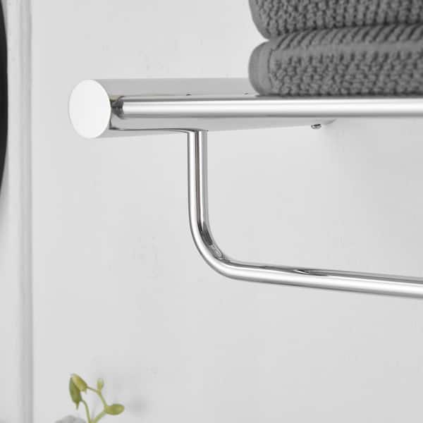 5-Bar Bathroom Towel Rack With 2-Towel Racks, 24 in. Towel Rack With Shelves in Polished Chrome