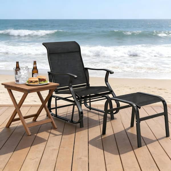 Sale L１　２脚セット　グローリープラン　アルダーソリッドチェア　北欧 WOQWOQ 32.3 in Black Outdoor Garden High Back Glider Chair Set