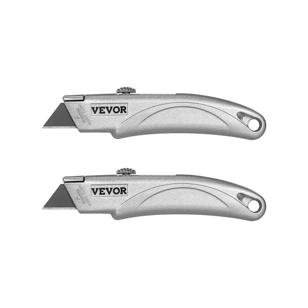 Utility Knife, 2-Pack Retractable Box Cutter, with Aluminum Alloy Case, SK5 Blades and Handle, 3-Position Blade