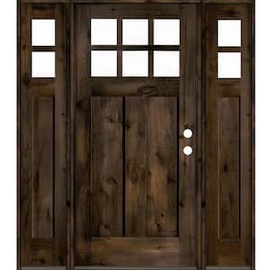 60 in. x 80 in. Craftsman Knotty Alder Left-Hand/Inswing 6-Lite Clear Glass Black Stain Wood Prehung Front Door with DSL