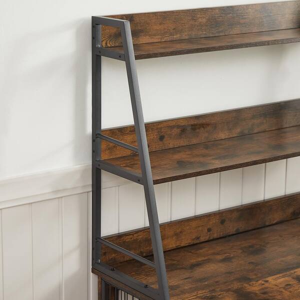 Unbranded - Brown 38.58 in. W x 25.5 in. D x 57 in. H Furniture Style Dog Crate Side Table with Shelves Double Doors Raised Roof