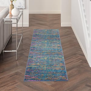 Passion Blue/Multicolor 2 ft. x 6 ft. Abstract Contemporary Kitchen Runner Area Rug