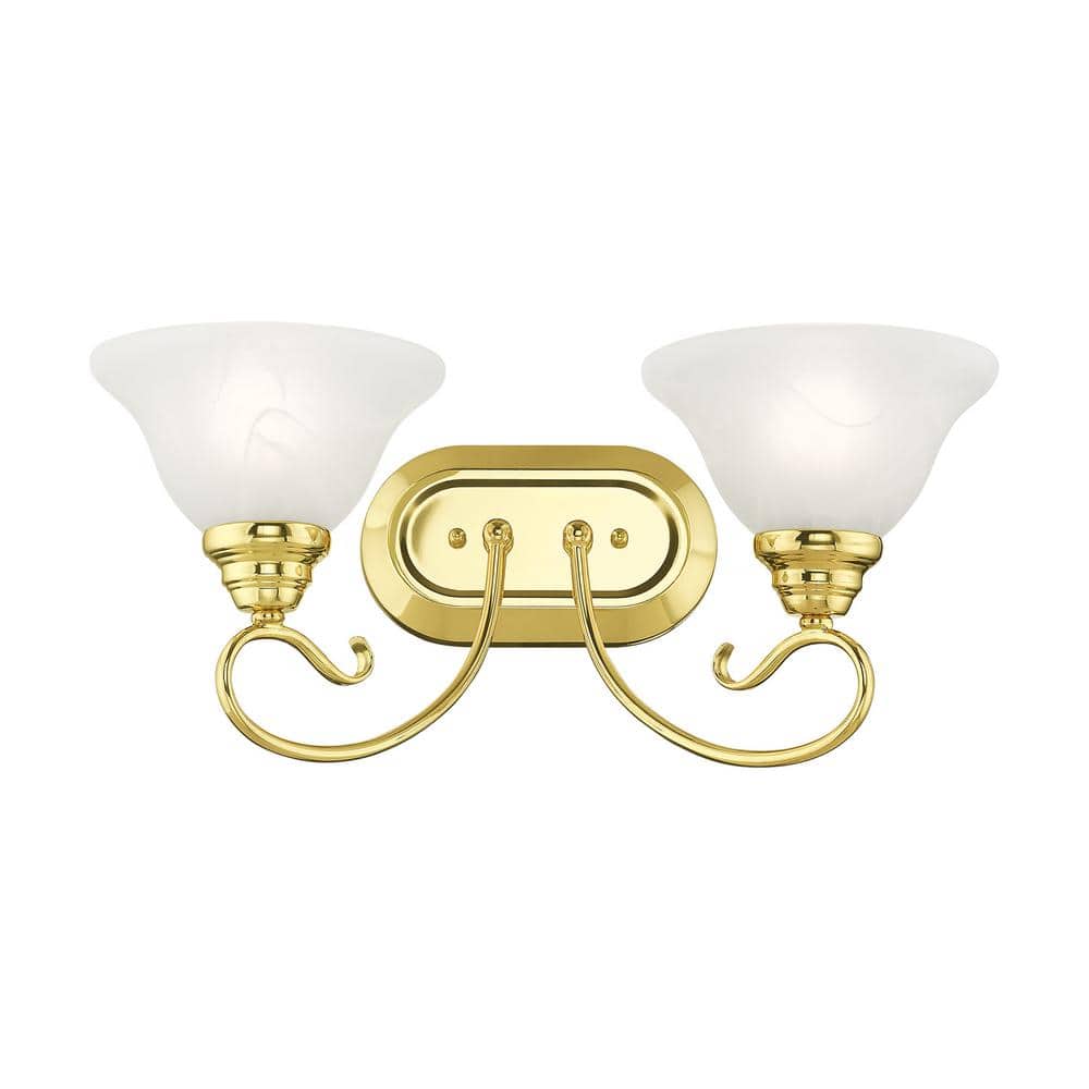 Polished Brass 2-Light Vanity with White Alabaster Glass