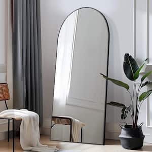 71 in.H x 31.5 in.W Modern Arched Metal Framed Black Full-Length Floor Oversized Mirror