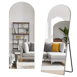 22 in. x 65 in. Modern Arched Framed White Full-Length Mirror Aluminum Alloy Mirror Leaning Mirror with Standing Holder
