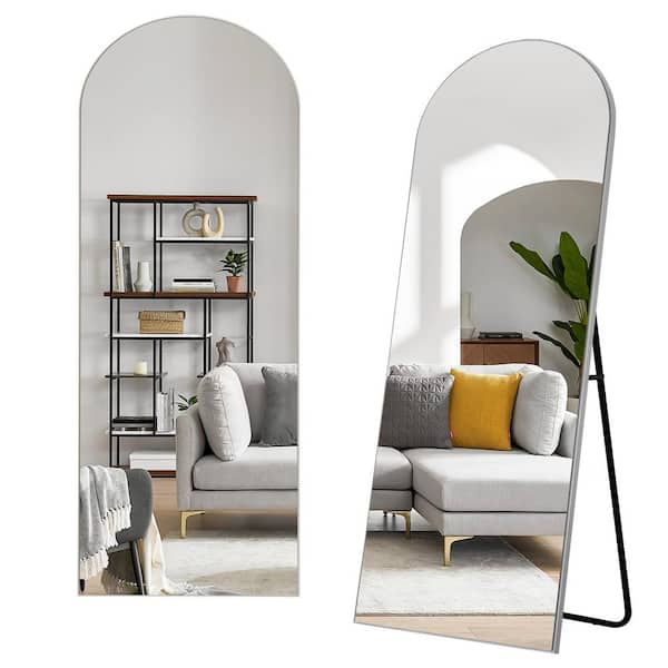 PexFix 22 in. x 65 in. Modern Arched Framed White Full-Length Mirror Aluminum Alloy Mirror Leaning Mirror with Standing Holder