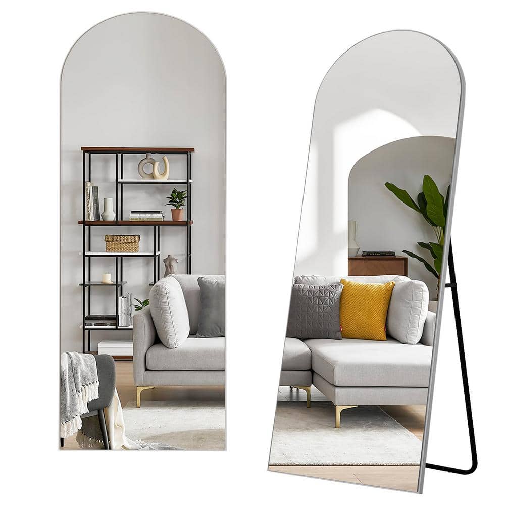 22 in. x 65 in. Modern Arched Framed White Full-Length Mirror Aluminum Allo