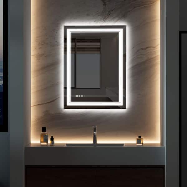 ANGELES HOME 24 in. W x 32 in. H Rectangular Framless Wall-Mount Bathroom LED Mirror Backlit Anti-fog Light Temperature Adjustable