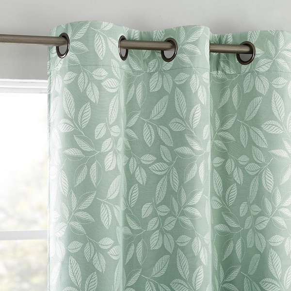 Sun Zero Satti Embroidered Leaf Sage Green Polyester 40 in. W x 96 in. L Grommet 100% Blackout Curtain (Single Panel)